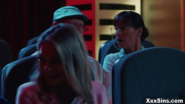 Older couple Syren DeMer and Dick Chibbles Athena disturbed by a teenager couple Athena Faris and Ricky Spanish having sex in cinema!