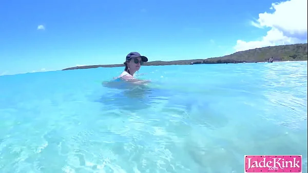 Couple on vacation public fuck at the beach underwater creampie