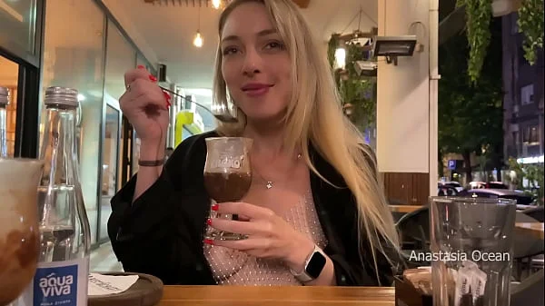 My perfect first date with flashing boobs in public. Topless in outdoor cafe.