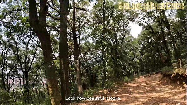 While we were taking a walk in the woods, my friend's slut wants to have some fun and lets herself be penetrated outdoors without a condom