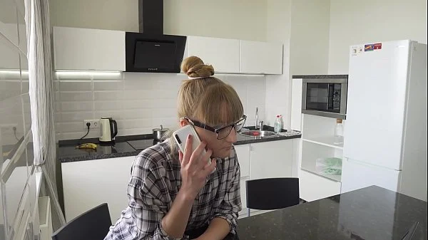 Slutty lonely housewife with glasses sucks dick and fucks with the plumber