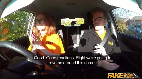 Fake Driving Instructor fucks his cute ginger teen student in the car and gives her a creampie