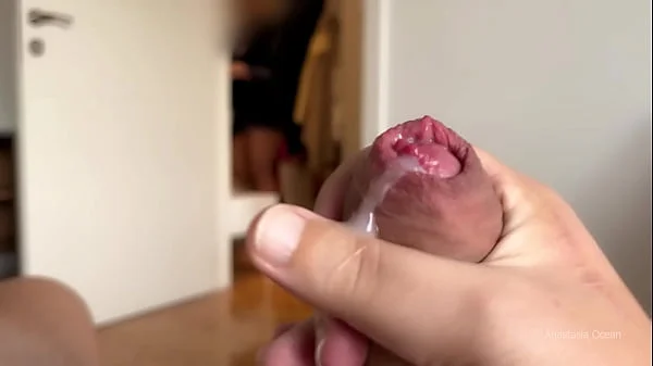 My husband is jerking off on her and cum a while my stepmom making up and does not see.