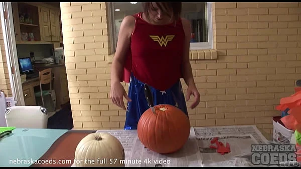 gorgeous hot chick halloween costume and fucking her jack o lantern pumpkin