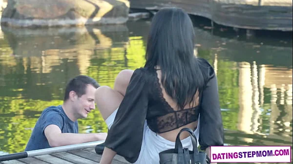 Huge tits MILF Kira Queen dates a young guy who was her friends stepson