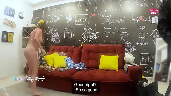 Thay Ksada, all hot and naughty, changing her clothes in front of the delivery guy and sucking him until he cums - with English subtitles