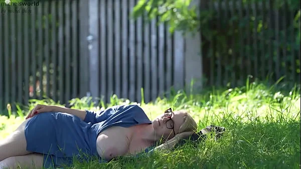 hiking trip - downblouse, saggy tits and public exposed