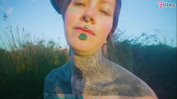 Alternative couple having wild outdoor sex in outdoor hotbath