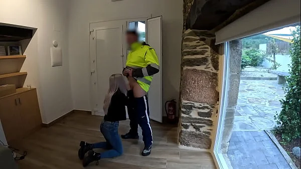 The delivery man comes home and I give him a surprise blowjob
