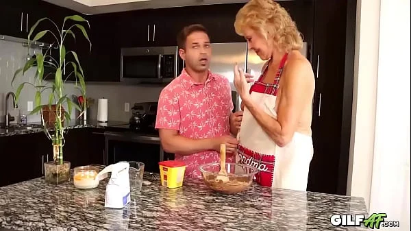 GILFAF - 72 Year old Grandma Fucks Stud in Kitchen