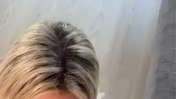 Blonde puts her boyfriend's huge cock in her mouth, and then asks him for sex in doggystyle