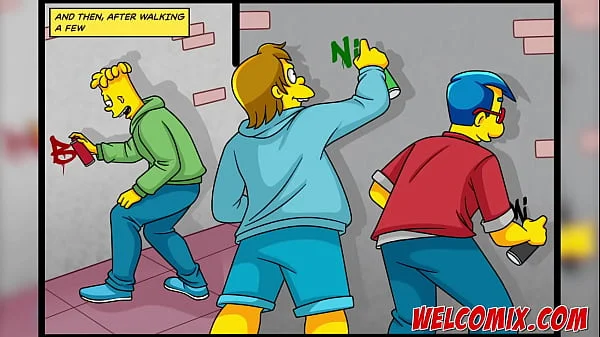 Three guys fucking hot and busty police officers! Police costume! The Simptoons, simpsons porn