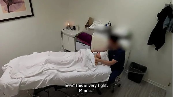 A gorgeous Japanese waitress who was like no, no, no, I have a boyfriend when her massage therapist was about to fuck her pussy, but she finished her massage with a big smile on her face