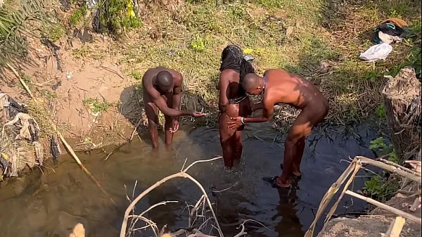 2 strangers taking turns to fuck this teenage village girl in the river