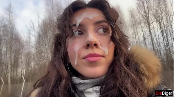 Risky Public Sex in the Car Huge Cum on Face and Cumwalk in metro