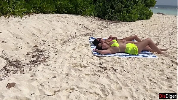 Public Pickup Stepmom and Stepdaughter on Beach - Risky Dick Flashing Cum on Face
