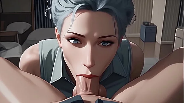 Blue Haired Beauty Gives Sloppy Blowjob Until You Cum In Her Mouth - [POV / AI]