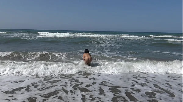 lucky beach voyeur gets a risky public blowjob from hairy french cuckold wife