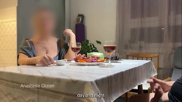 My husband jerking hidden front of my step mom under a table during their talk.