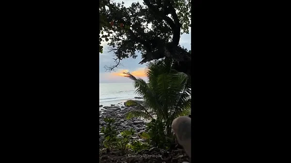 Horny teen in bikini gives oily titjob and suck my dick on public beach