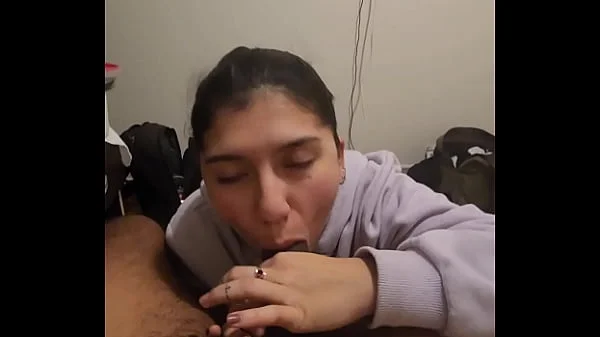 My gf gives me a quick bj, she can't let go of my dick