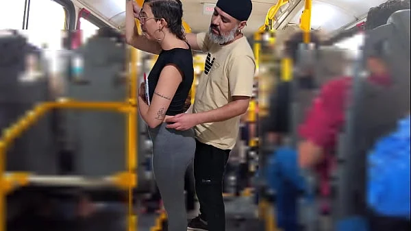 Slutty Student Gets Cumshot in Public on the Bus
