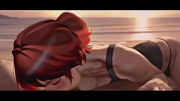 Cute Redhead Sucks A Massive Cock On Public Beach And Swallows Every Drop - [HENTAI][POV][AI]