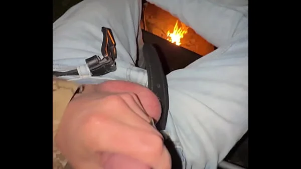 Outdoor Flashing and Teasing WET Pussy BIG Dick and a campfire