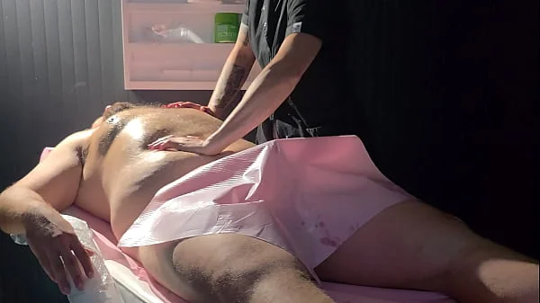 the LINGAM massage with prostate massage, the masseuse took care of the fat guy