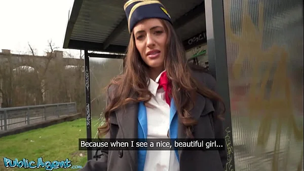 Public Agent - Big tits brunette air hostess Coco Bae POV blowjob hot sex outdoors fast hard fuck