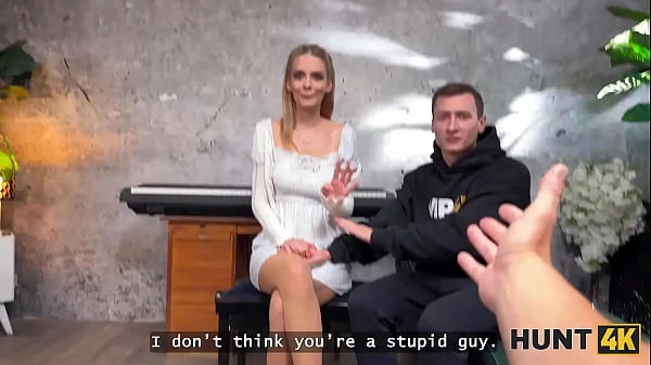 HUNT4K. Blondie Naomi Love seduced a rich dude with her big natural tits in front of her BF