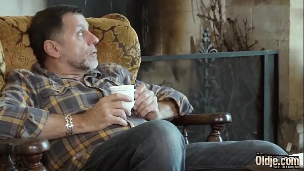 The sexy and horny teen asks grandpa to fuck her pussy doggystyle missionary and multiple positions and then let her suck his cock deepthroat until it is time to cum on her face so she can lick the cum from her fingers too