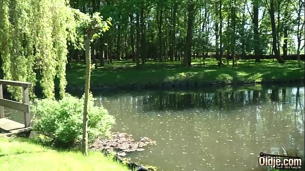 Petite girl blonde takes old man cock in her wet pussy then gives deepthroat blowjob and swallow