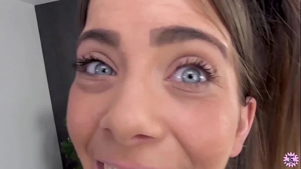 Pigtailed Cutie Takes Hot Load Over Her Tongue