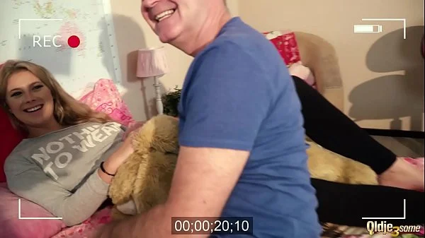 Young girlfriend with old sugar daddy get into hardcore threesome with their brunette neighbor