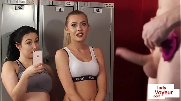 Voyeur gym duo film JOI in fitness lockerroom