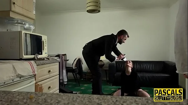 Skinny sub mouth fucked