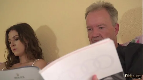 Big cock grandpa fucks tiny pussy teen girlfriend open mouth cumshot