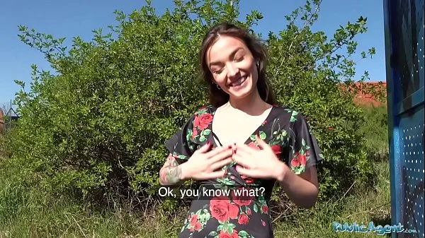 Public Agent Tattooed sexy minx Kylie Nymphette cums on cock outdoors