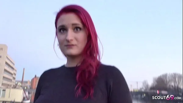 GERMAN SCOUT - Rothaarige Studentin Melina bei Strassen Casting fuer Geld gefickt