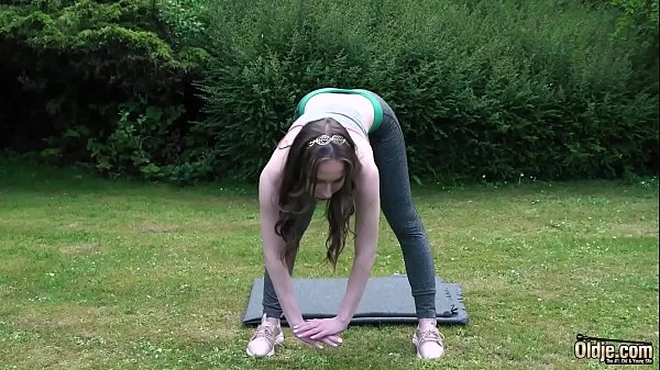 Teen tight pussy fucked by old man in the park she gives best young deepthroat blowjob and swallows cum