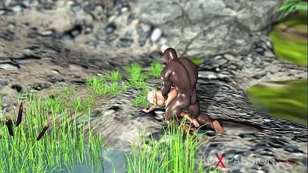 Anal sex on the jungle! A sexy girl dreams to have sex with a black man on a lost island