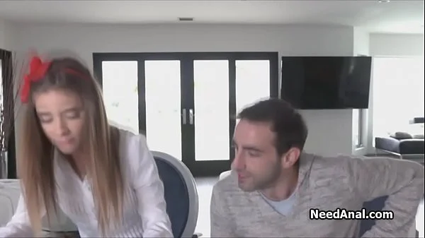 Filling up coeds tight ass on the couch