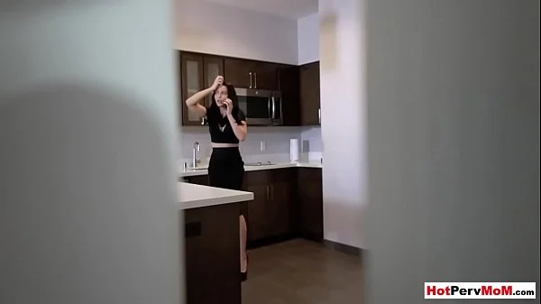 MILF stepmom lets stepson to jerk off on her pussy