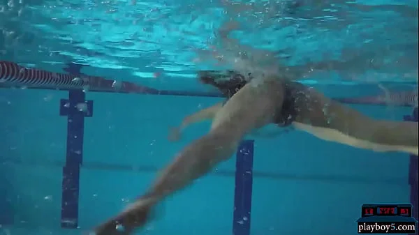 Petite teen hottie Vi Shy skinny dips in a pool late night