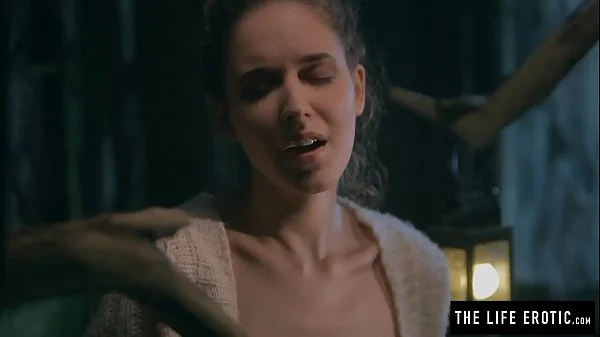 Puffy nippled milf fucking herself hard in a run down shack