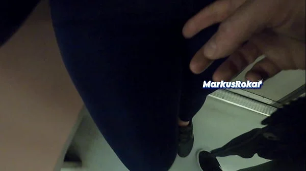 My Wife Let Older Unknown Man to Touch her Pussy Lips Over her Spandex Leggings in Subway