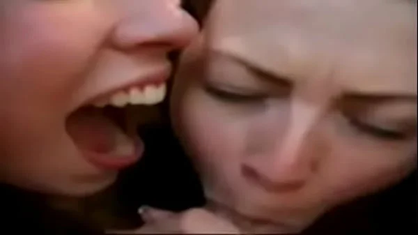 Three hot teen girls give reverse gangbang