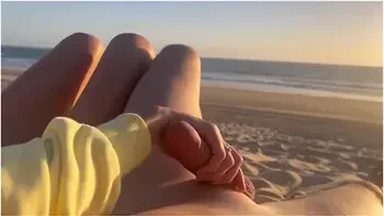 Public Handjob. Hand Job On A Nude Beach. We Were Caught Jerking Off At Sunset Near The Ocean