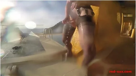 Sexy Mature Red Xxx Masturbates Outside By The Pool